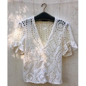ZARA Paisley Eyelet Top